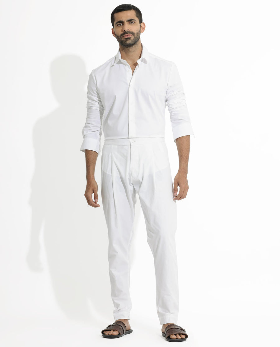 Rare Rabbit Men's Pajama-3 White Viscose Plain Slim Fit Pajama