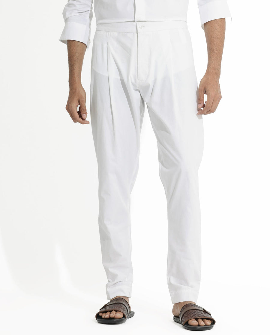 Rare Rabbit Men's Pajama-3 White Viscose Plain Slim Fit Pajama