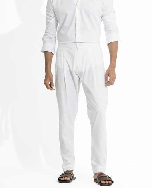 Rare Rabbit Men's Pajama-3 White Viscose Plain Slim Fit Pajama