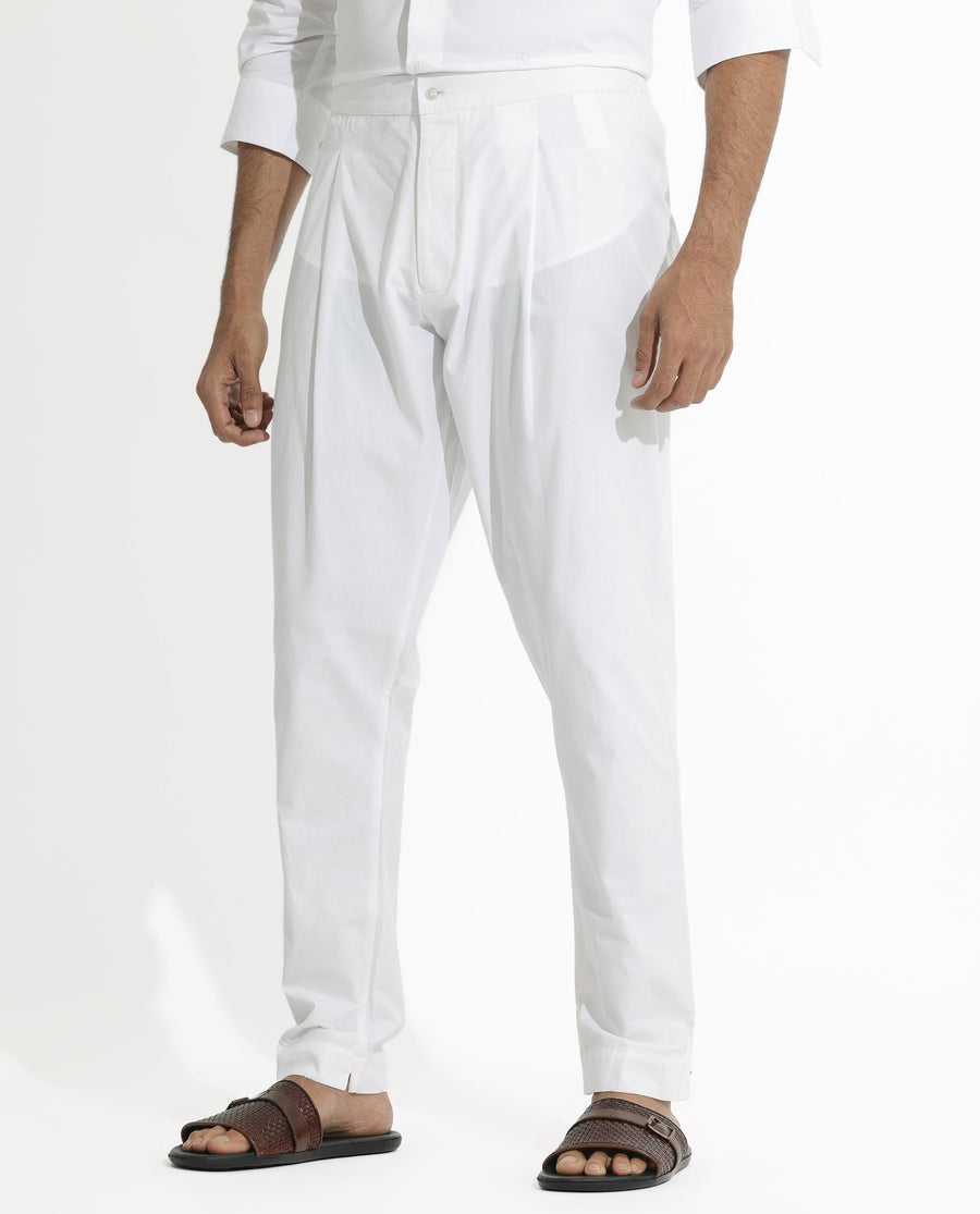 Rare Rabbit Men's Pajama-3 White Viscose Plain Slim Fit Pajama