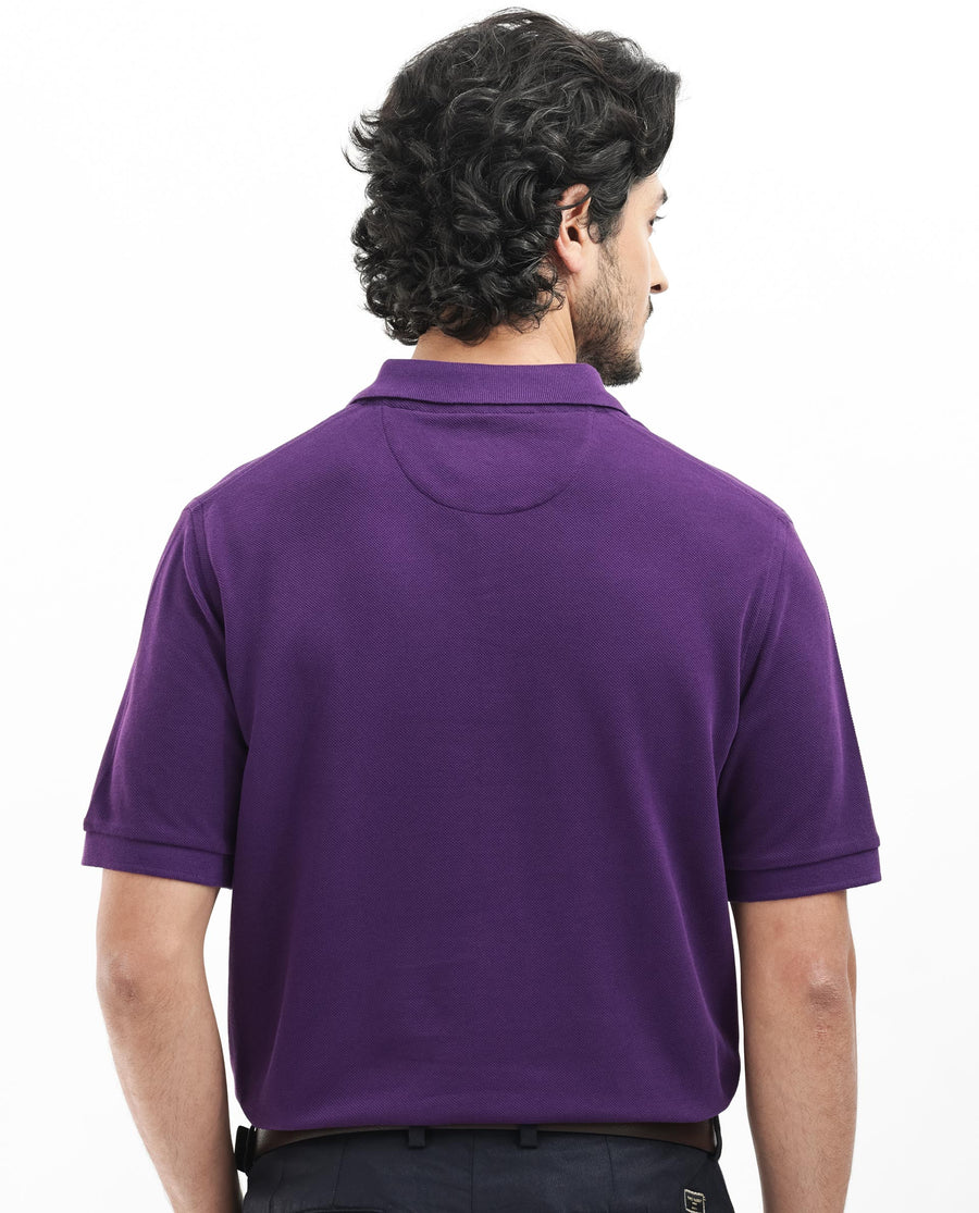 Rare Rabbit Men's Pare Dark Purple Cotton Plain Regular Fit Half Sleeve Polo