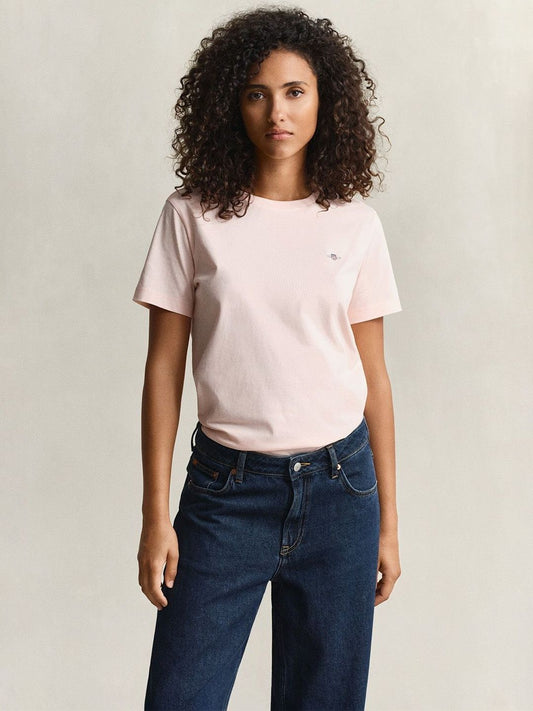 Gant Women Pink Solid Regular Fit Shield T-Shirt