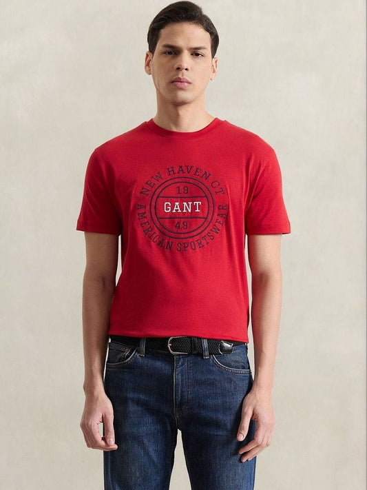 Gant Men Red Printed Regular Fit Pure Cotton T-Shirt