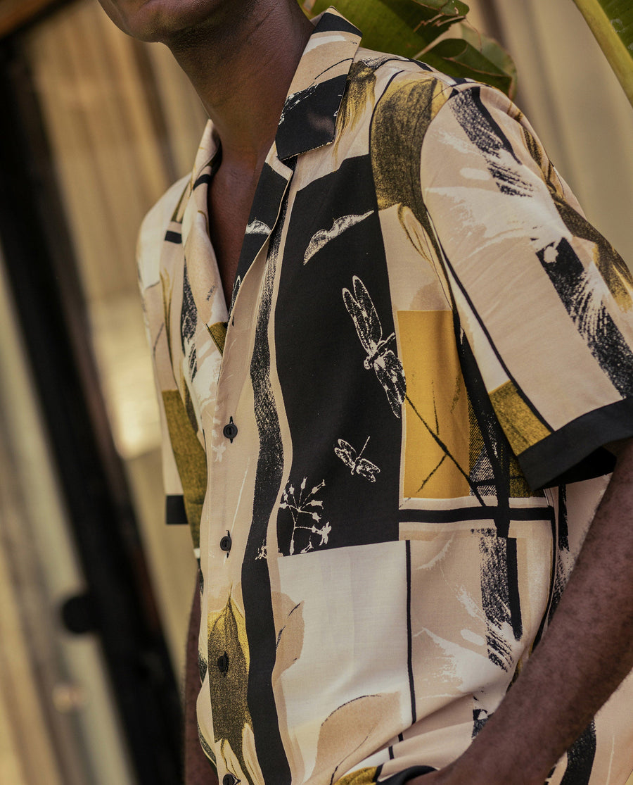 Rare Rabbit Men's Prunos Beige Viscose Floral Print Boxy Fit Half Sleeve Cuban Collar Shirt