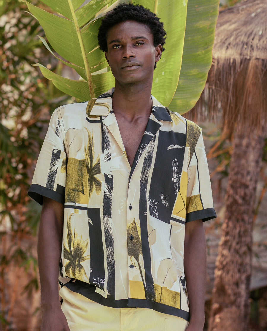 Rare Rabbit Men's Prunos Beige Viscose Floral Print Boxy Fit Half Sleeve Cuban Collar Shirt