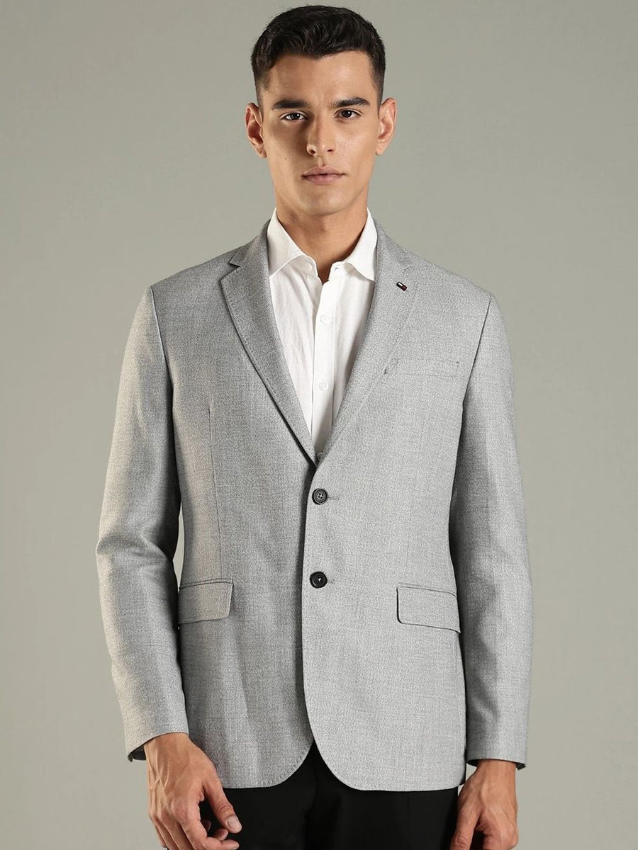 Tommy Hilfiger Textured Notched Lapel Single-Breasted Blazer