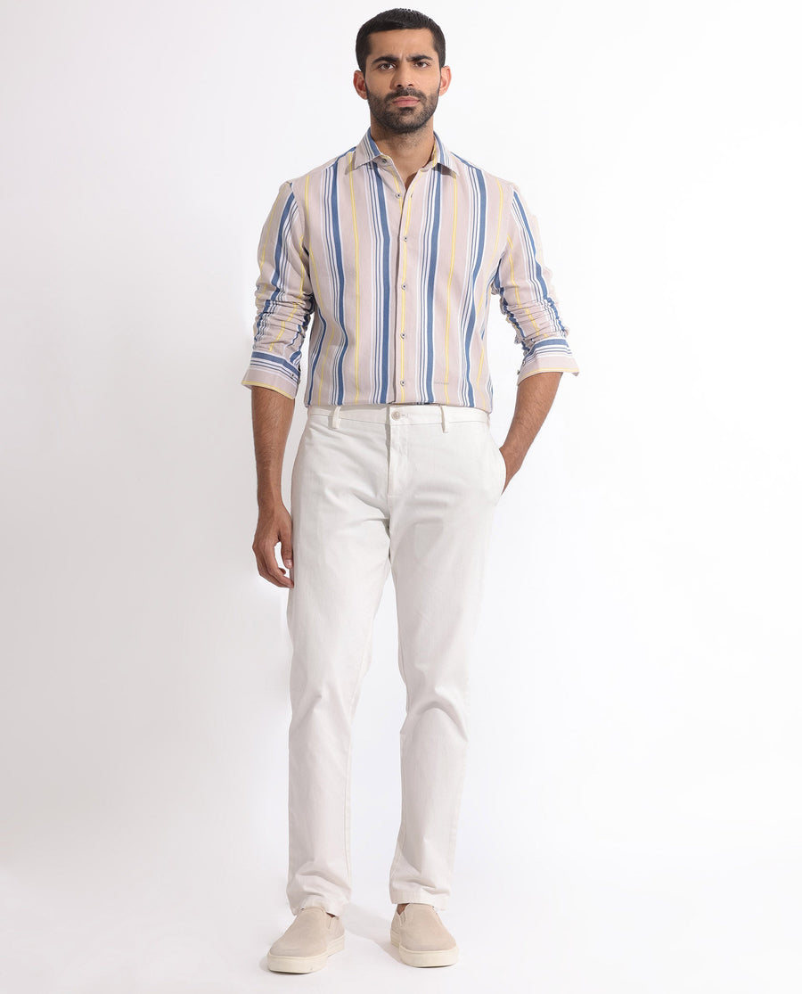 Rare Rabbit Men's Purit Dusky Brown Cotton Striped Print Regular Fit Full Sleeve Collared Shirt