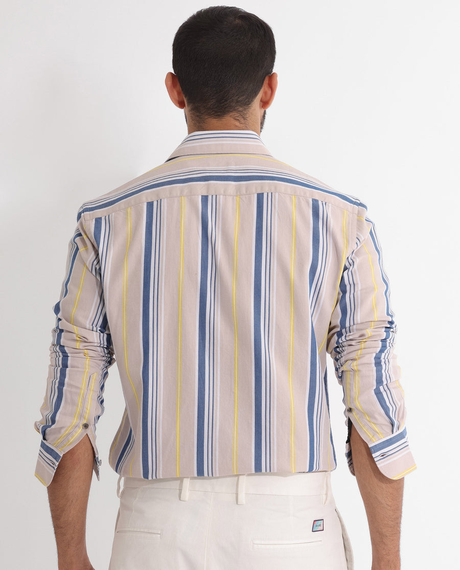Rare Rabbit Men's Purit Dusky Brown Cotton Striped Print Regular Fit Full Sleeve Collared Shirt