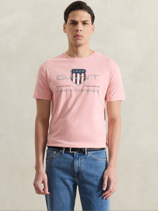 Gant Men Pink Printed Regular Fit Archieve Shield T-Shirt