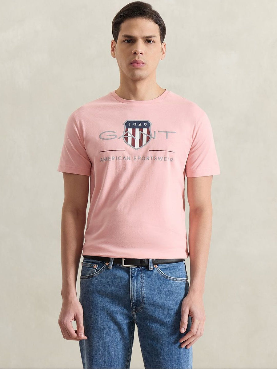 Gant Men Pink Printed Regular Fit Archieve Shield T-Shirt