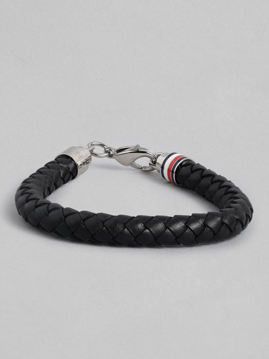 Tommy Hilfiger Men Leather Brass-Plated Bangle-Style Bracelet