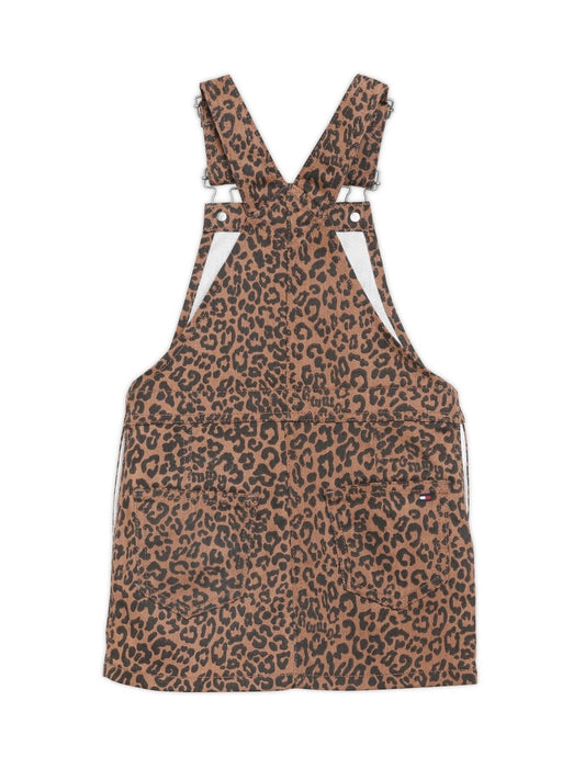 Tommy Hilfiger Girls Relaxed Fit Leopard Print Square Neck Dungarees