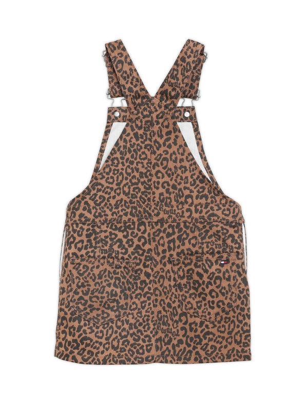 Tommy Hilfiger Girls Relaxed Fit Leopard Print Square Neck Dungarees