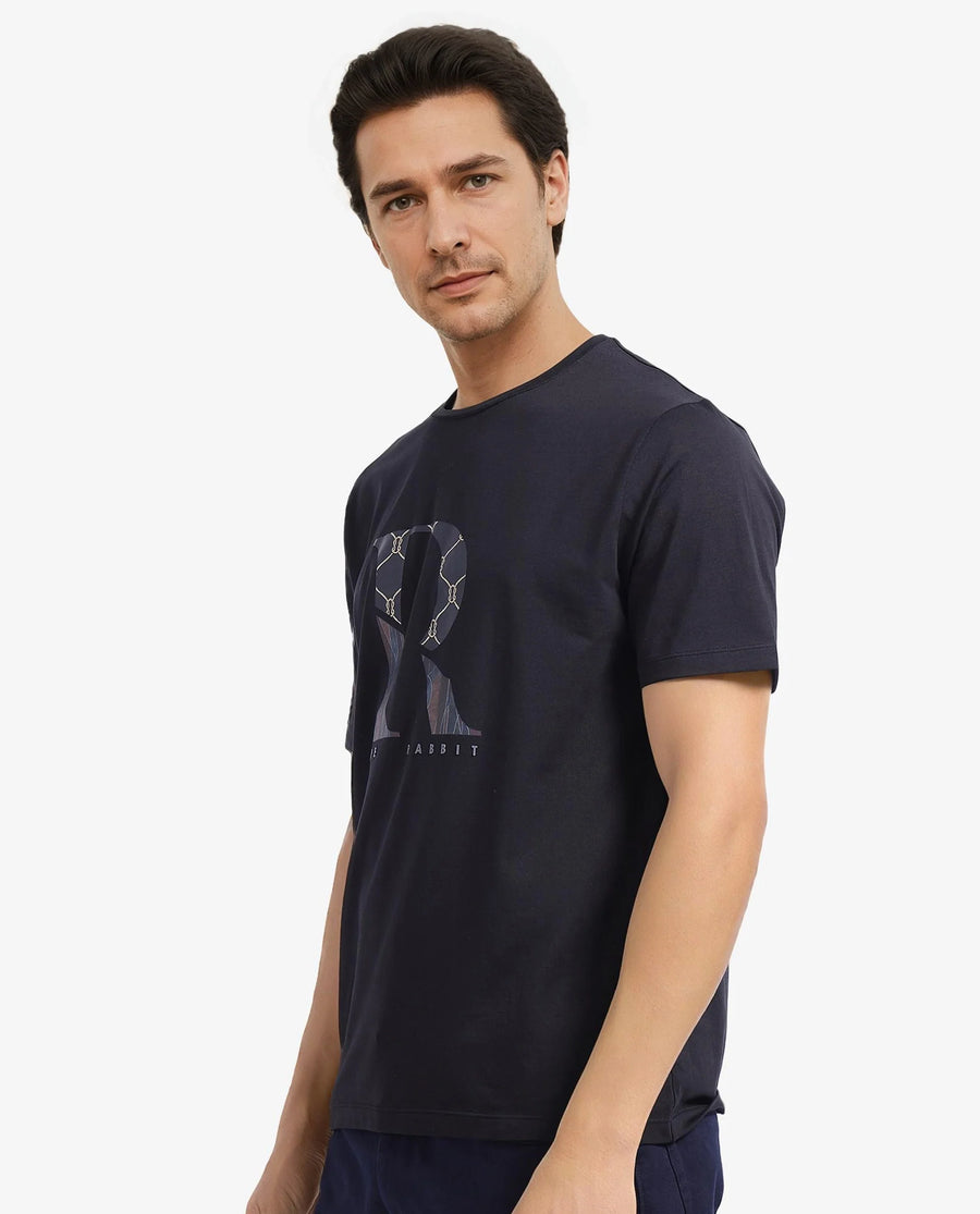 Rare Rabbit Men's Qeat Black Graphic Print Regular Fit Half Sleeve Crew Neck T-Shirt