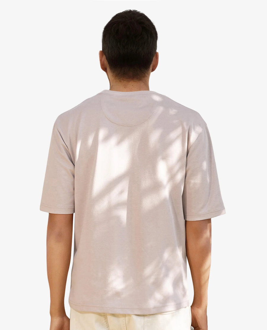 Rare Rabbit Men's Qlo Dusky Pink Cotton Blend Plain Oversized Fit Half Sleeve Crew Neck T-Shirt