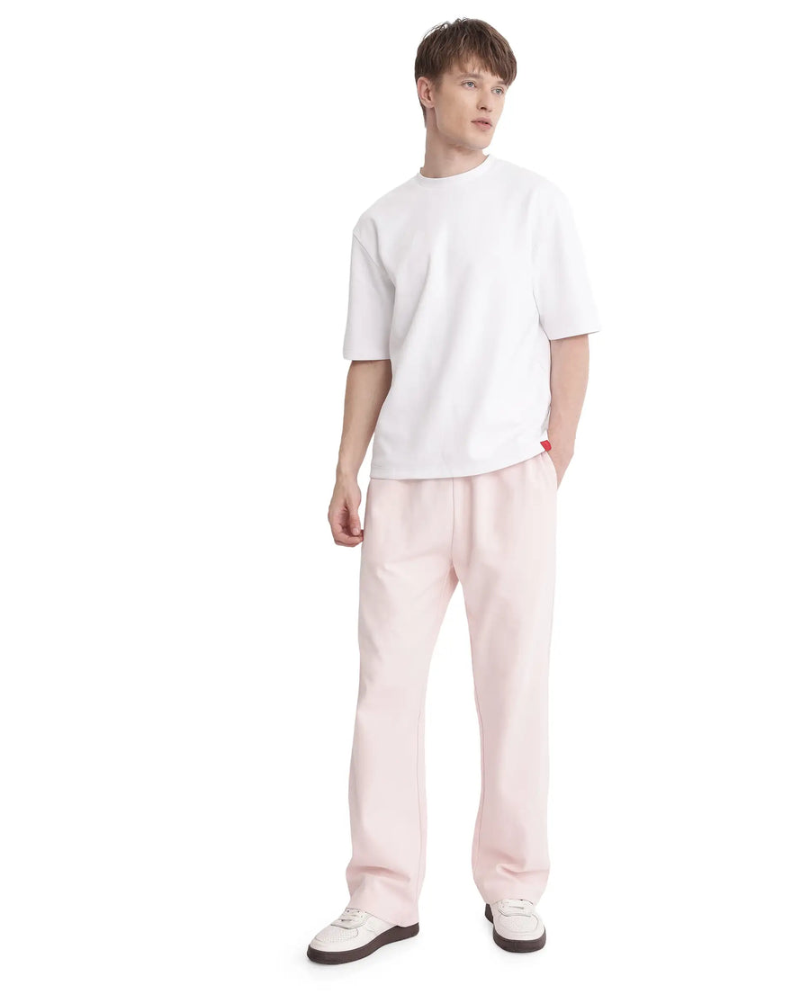 Rare Rabbit Men's Qlot White Cotton Blend Plain Oversized Fit Half Sleeve Crew Neck T-Shirt