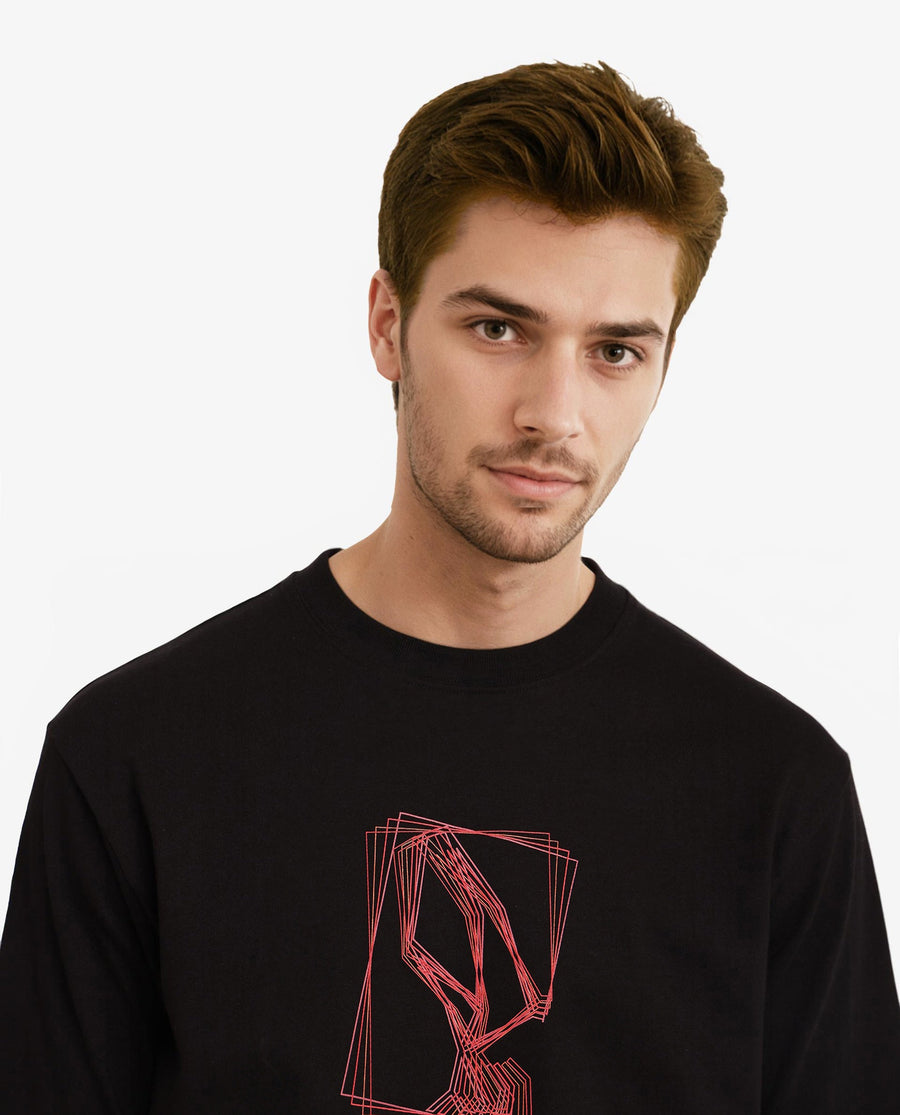 Rare Rabbit Men's Que Black Cotton Graphic Print Regular Fit Half Sleeve Crew Neck T-Shirt