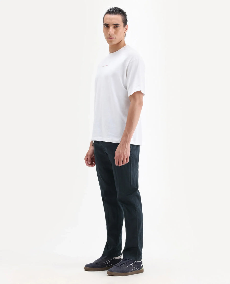 Rare Rabbit Men's Quince Dark Navy Cotton Checked Print Regular Fit Trouser