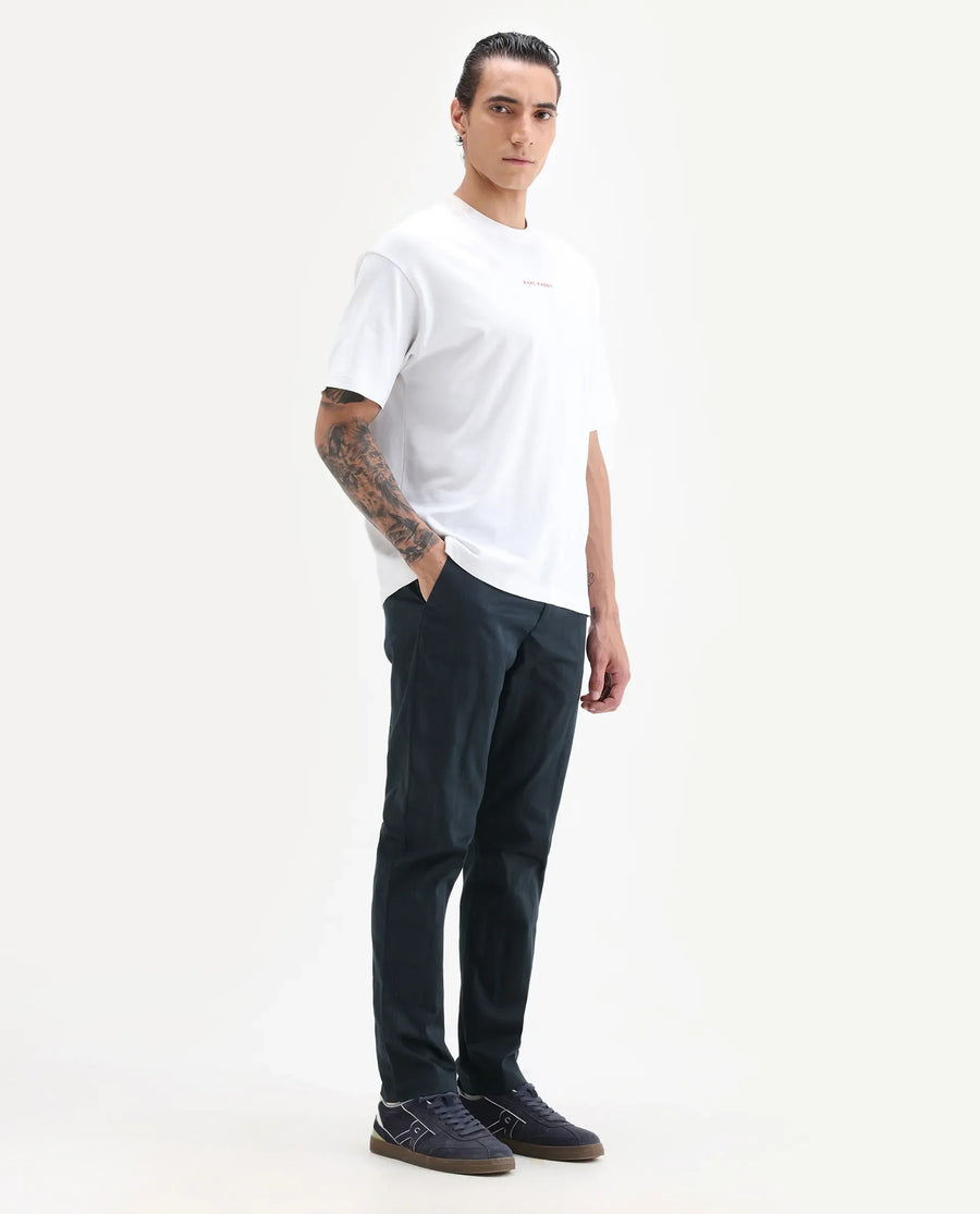 Rare Rabbit Men's Quince Dark Navy Cotton Checked Print Regular Fit Trouser