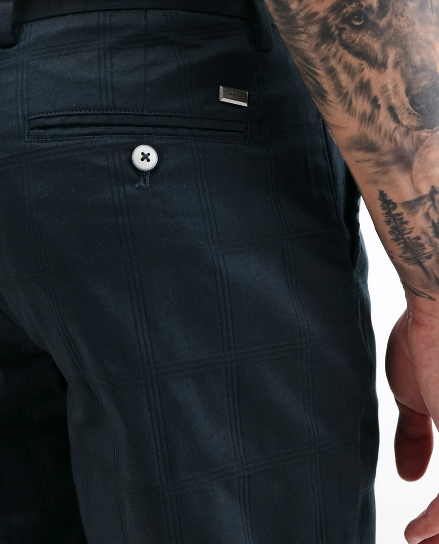 Rare Rabbit Men's Quince Dark Navy Cotton Checked Print Regular Fit Trouser