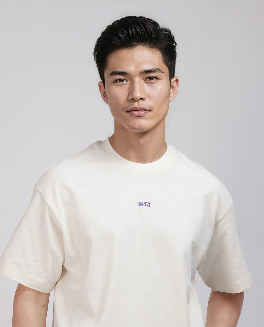 Rare Rabbit Men's Quote Off White Cotton Graphic Print Oversized Fit Half Sleeve Crew Neck T-Shirt