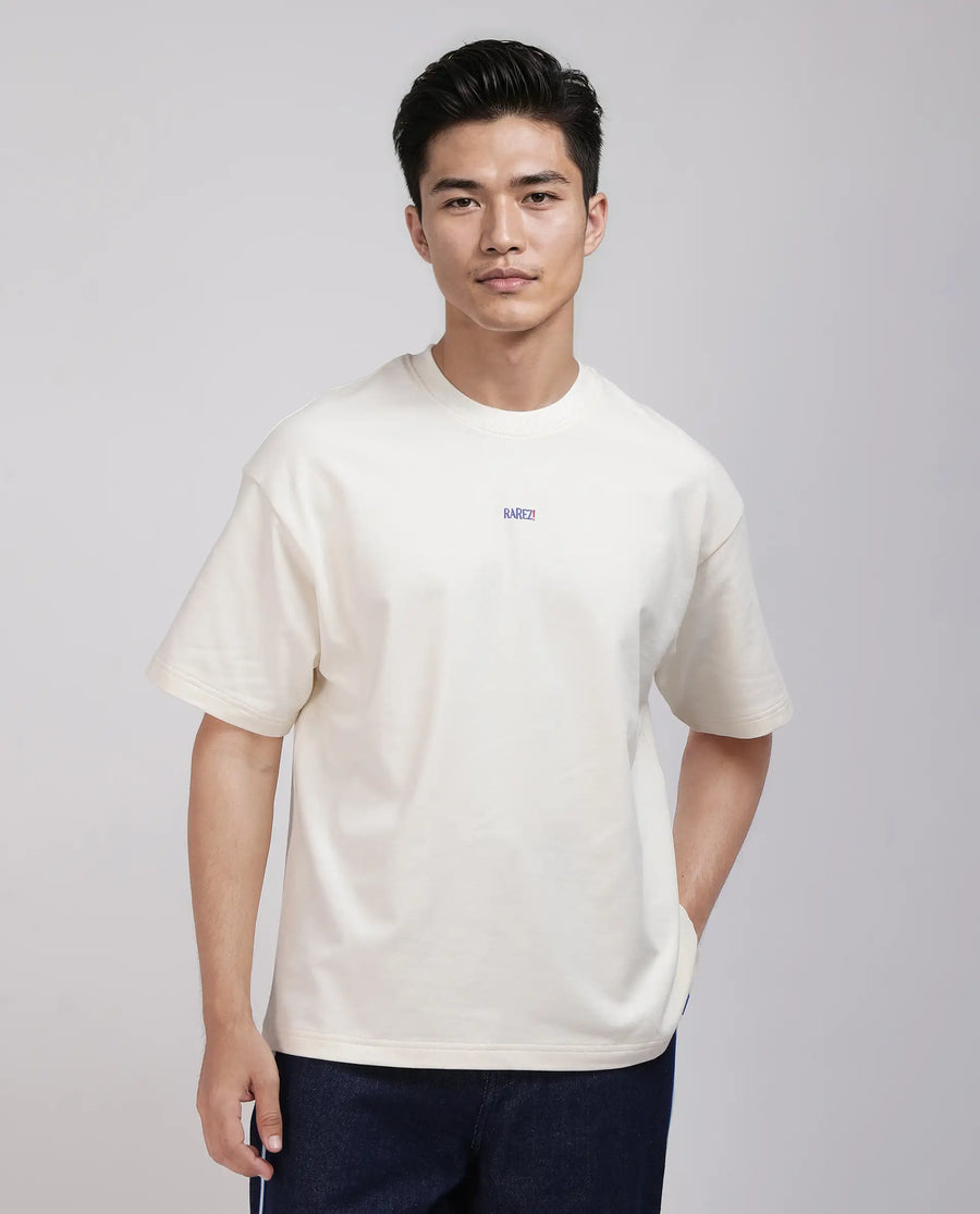 Rare Rabbit Men's Quote Off White Cotton Graphic Print Oversized Fit Half Sleeve Crew Neck T-Shirt