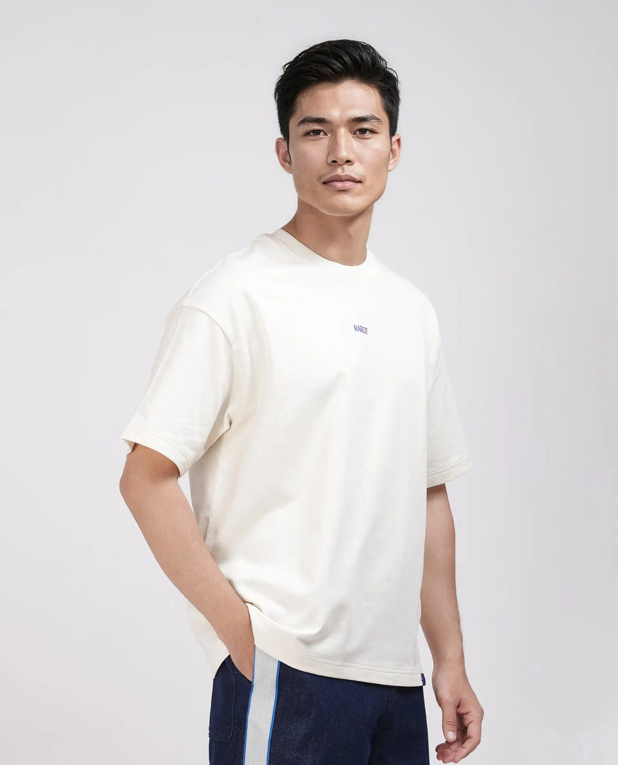 Rare Rabbit Men's Quote Off White Cotton Graphic Print Oversized Fit Half Sleeve Crew Neck T-Shirt