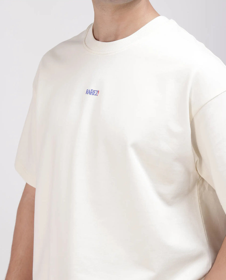 Rare Rabbit Men's Quote Off White Cotton Graphic Print Oversized Fit Half Sleeve Crew Neck T-Shirt