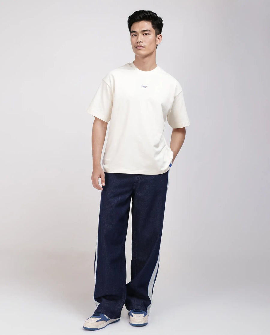 Rare Rabbit Men's Quote Off White Cotton Graphic Print Oversized Fit Half Sleeve Crew Neck T-Shirt
