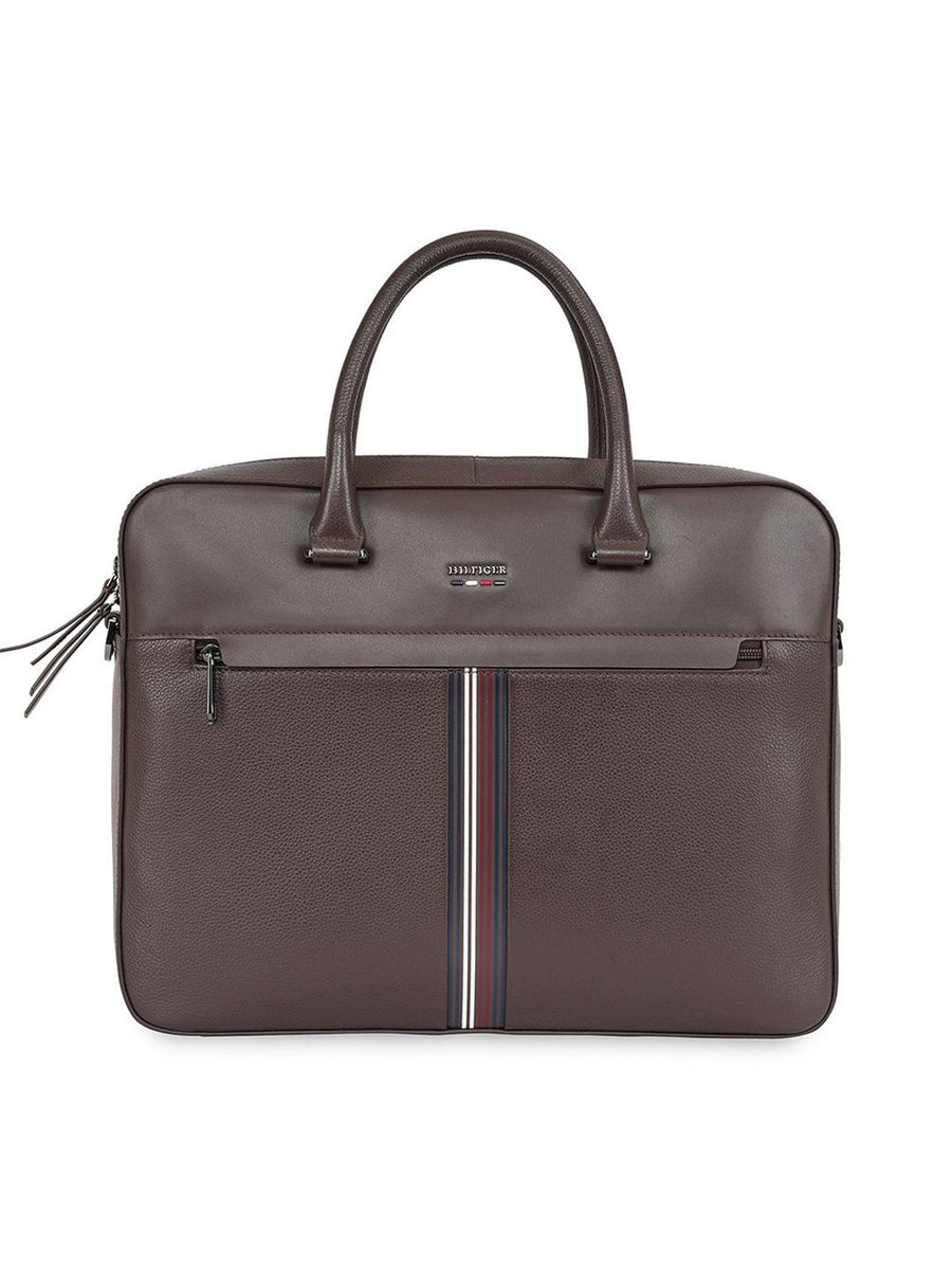 Tommy Hilfiger Unisex Textured Leather Laptop Bag