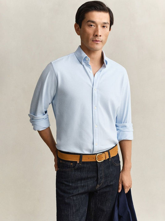 Gant Men Blue Solid Regular Fit Pique Shirt
