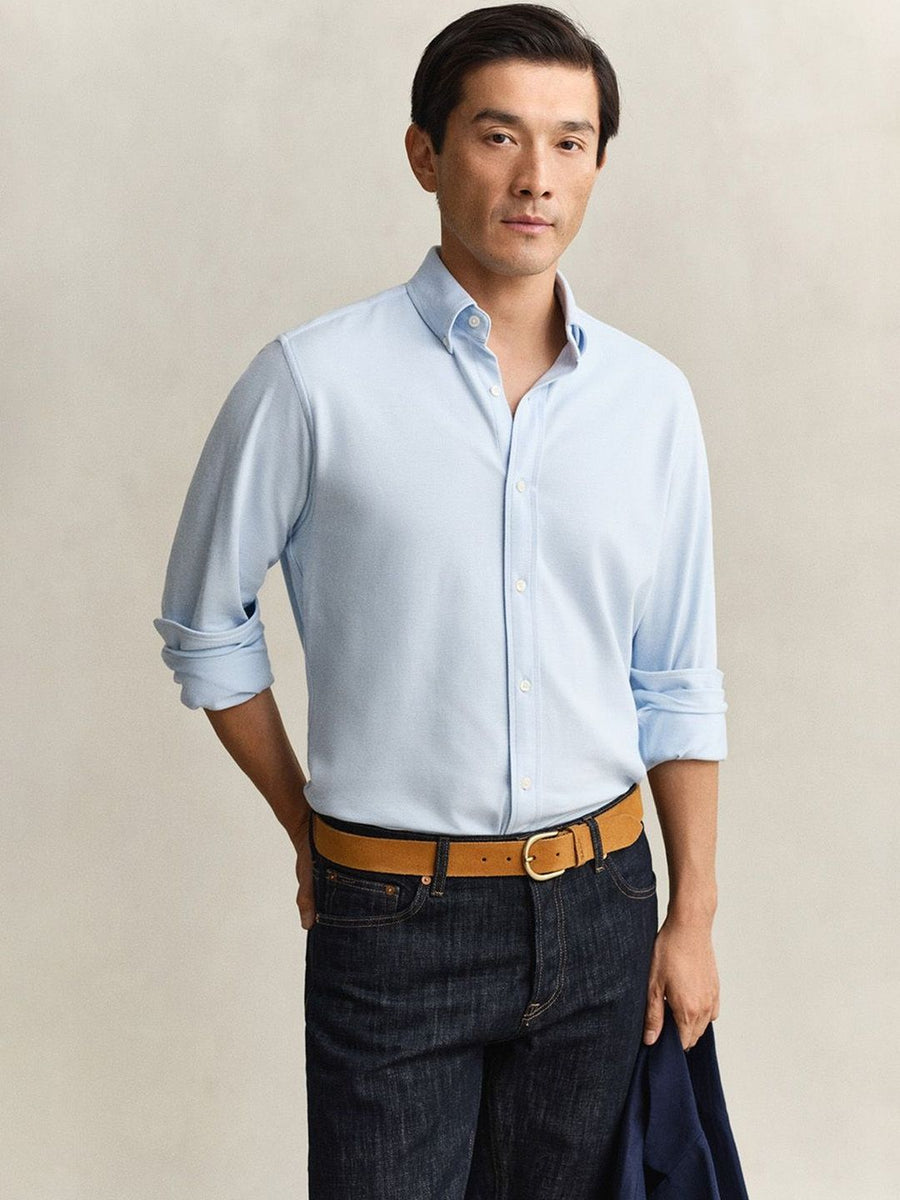 Gant Men Blue Solid Regular Fit Pique Shirt