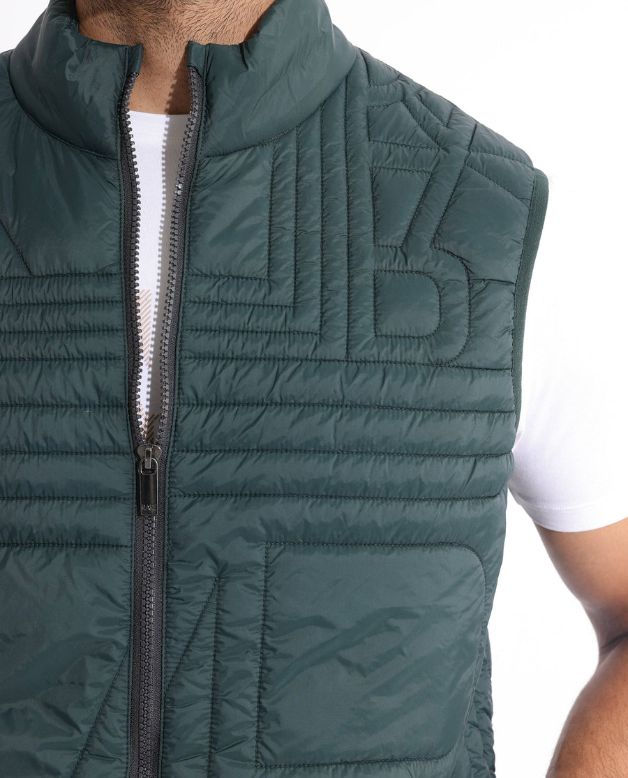 Rare Rabbit Men's Queltex Dark Petrol Nylon Plain Regular Fit Sleeveless High Neck Jacket