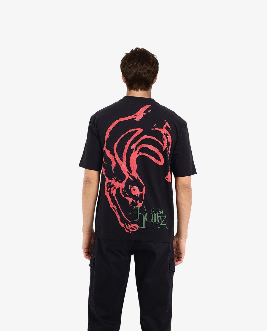 Rare Rabbit Men's Rabb Black Cotton Graphic Print Oversized Fit Half Sleeve Crew Neck T-Shirt