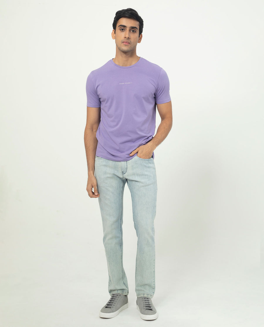 Rare Rabbit Men's Rabbit-5 Purple Cotton Plain Regular Fit Half Sleeve Crew Neck T-Shirt