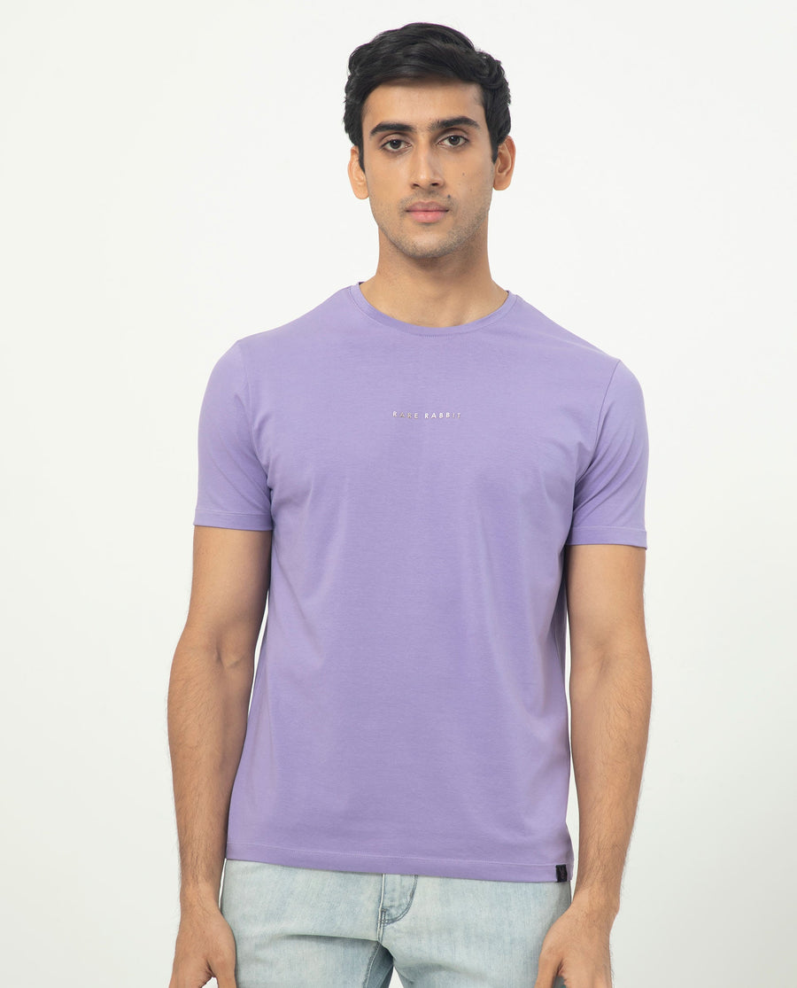 Rare Rabbit Men's Rabbit-5 Purple Cotton Plain Regular Fit Half Sleeve Crew Neck T-Shirt