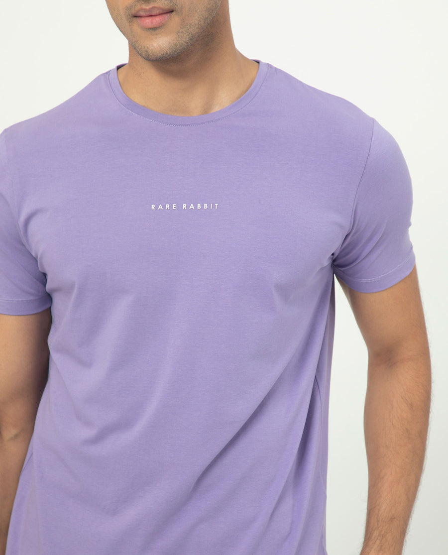 Rare Rabbit Men's Rabbit-5 Purple Cotton Plain Regular Fit Half Sleeve Crew Neck T-Shirt