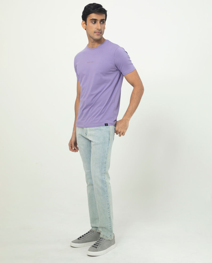 Rare Rabbit Men's Rabbit-5 Purple Cotton Plain Regular Fit Half Sleeve Crew Neck T-Shirt
