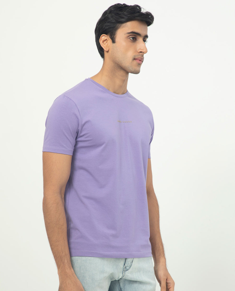 Rare Rabbit Men's Rabbit-5 Purple Cotton Plain Regular Fit Half Sleeve Crew Neck T-Shirt