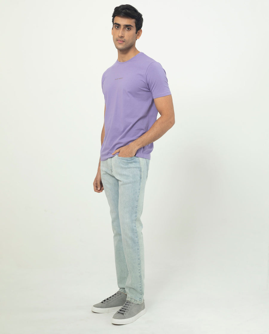 Rare Rabbit Men's Rabbit-5 Purple Cotton Plain Regular Fit Half Sleeve Crew Neck T-Shirt