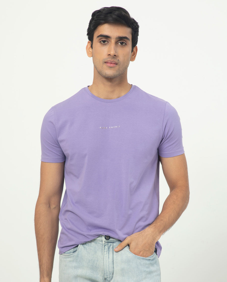 Rare Rabbit Men's Rabbit-5 Purple Cotton Plain Regular Fit Half Sleeve Crew Neck T-Shirt