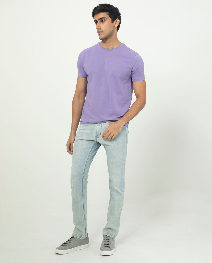 Rare Rabbit Men's Rabbit-5 Purple Cotton Plain Regular Fit Half Sleeve Crew Neck T-Shirt
