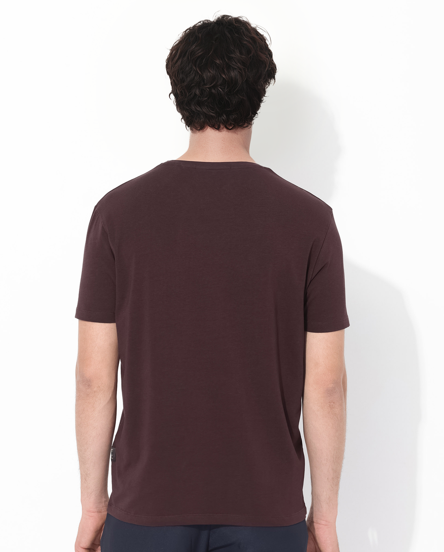 Rare Rabbit Men's Rabbit-Inf Maroon Cotton Blend Plain Regular Fit Half Sleeve Crew Neck T-Shirt