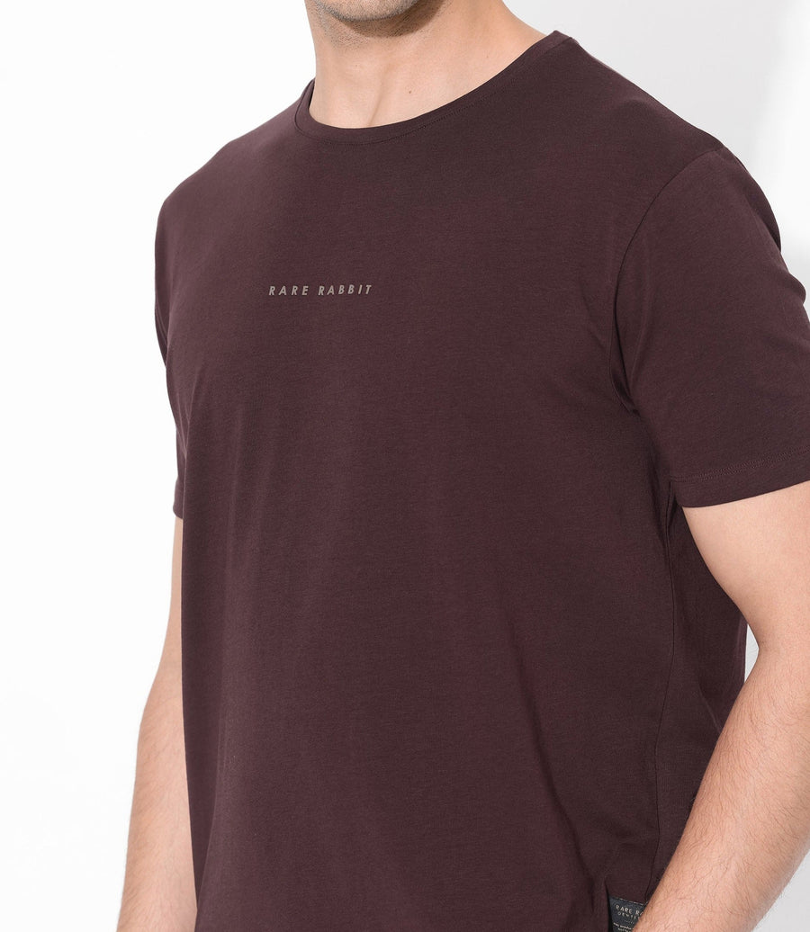 Rare Rabbit Men's Rabbit-Inf Maroon Cotton Blend Plain Regular Fit Half Sleeve Crew Neck T-Shirt