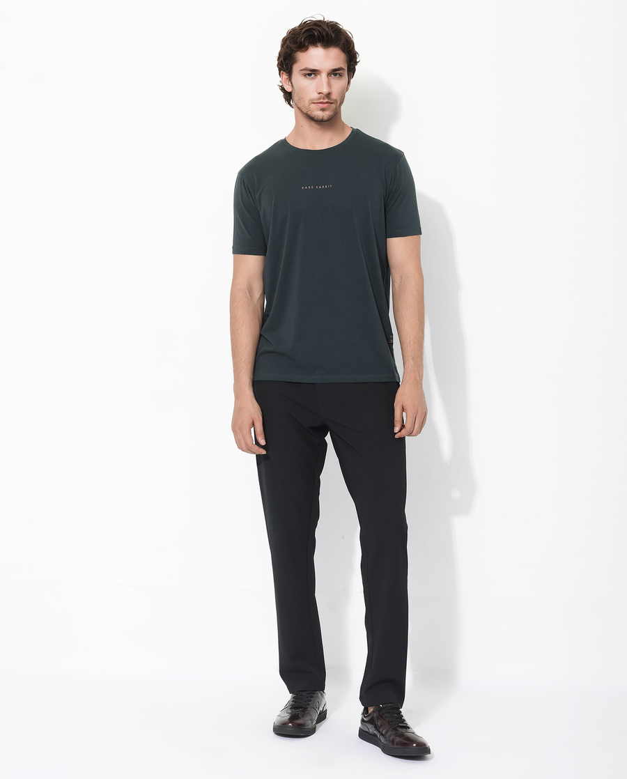 Rare Rabbit Men's Rabbit-Inf Dark Green Cotton Blend Plain Regular Fit Half Sleeve Crew Neck T-Shirt