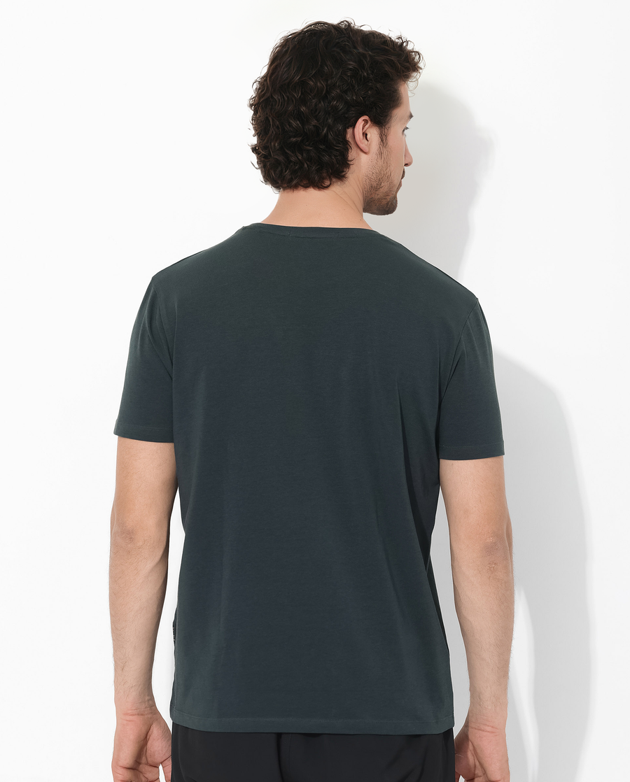 Rare Rabbit Men's Rabbit-Inf Dark Green Cotton Blend Plain Regular Fit Half Sleeve Crew Neck T-Shirt