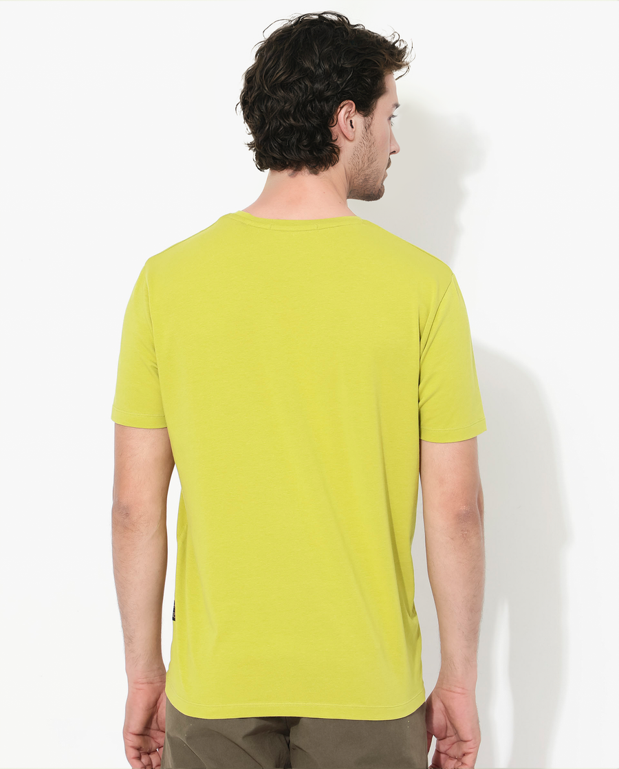 Rare Rabbit Men's Rabbit-Inf Flouroscent Green Cotton Blend Plain Regular Fit Half Sleeve Crew Neck T-Shirt