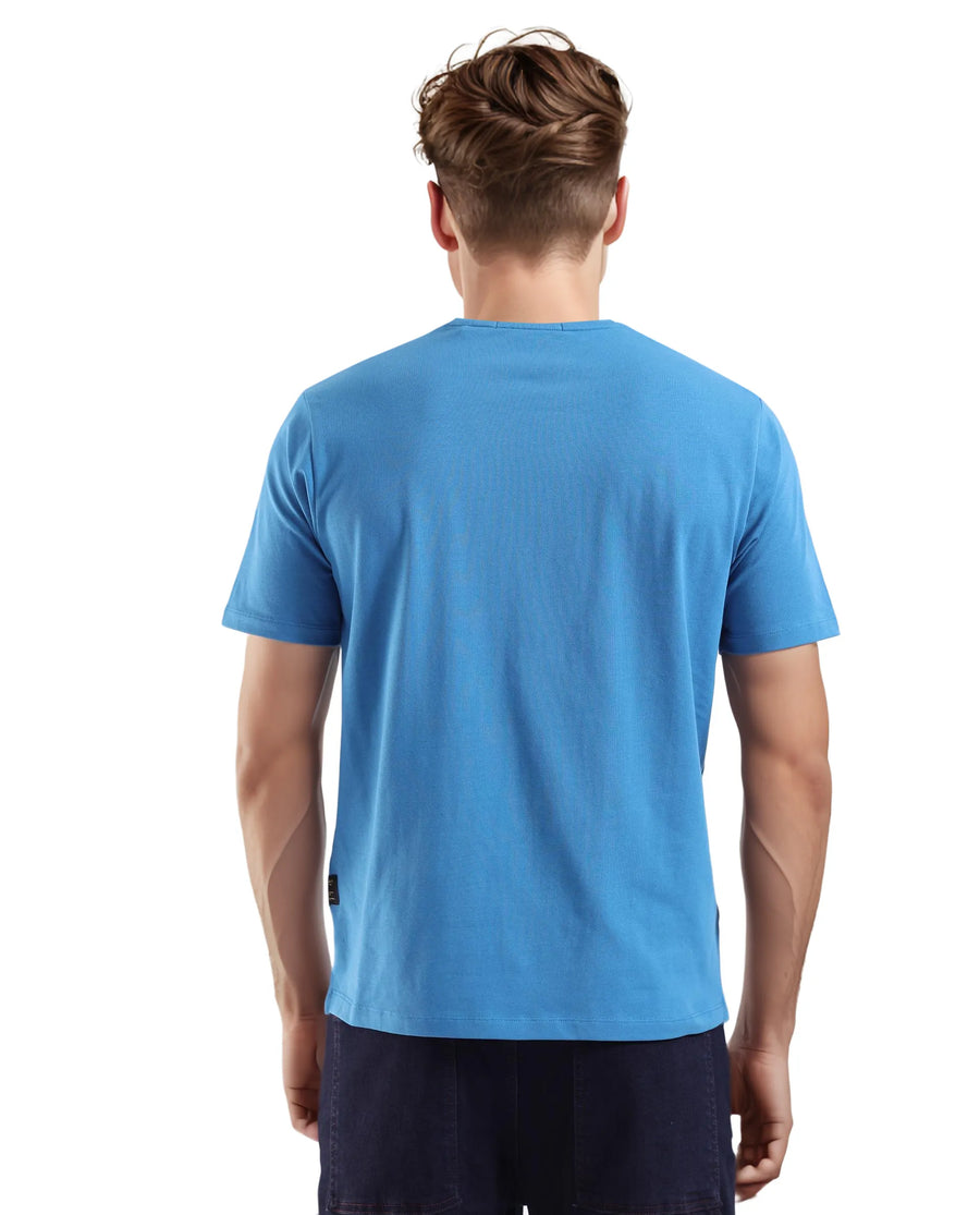 Rare Rabbit Men's Rabbit-Inf Petrol Cotton Blend Plain Regular Fit Half Sleeve Crew Neck T-Shirt