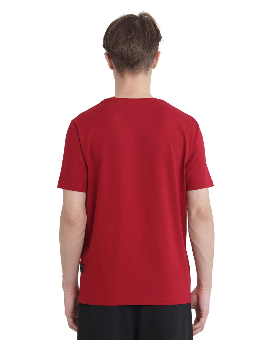 Rare Rabbit Men's Rabbit-Inf Red Cotton Plain Regular Fit Half Sleeve Crew Neck T-Shirt