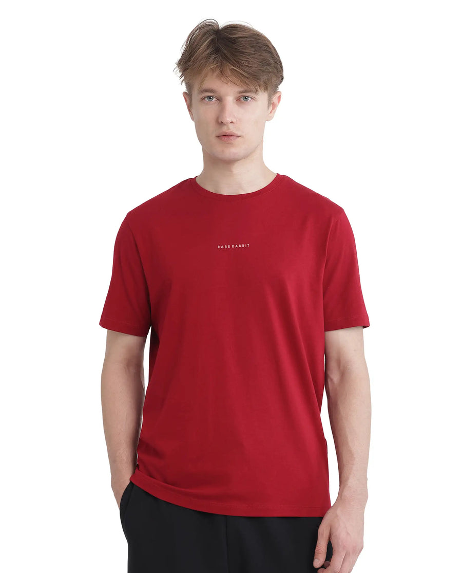 Rare Rabbit Men's Rabbit-Inf Red Cotton Plain Regular Fit Half Sleeve Crew Neck T-Shirt